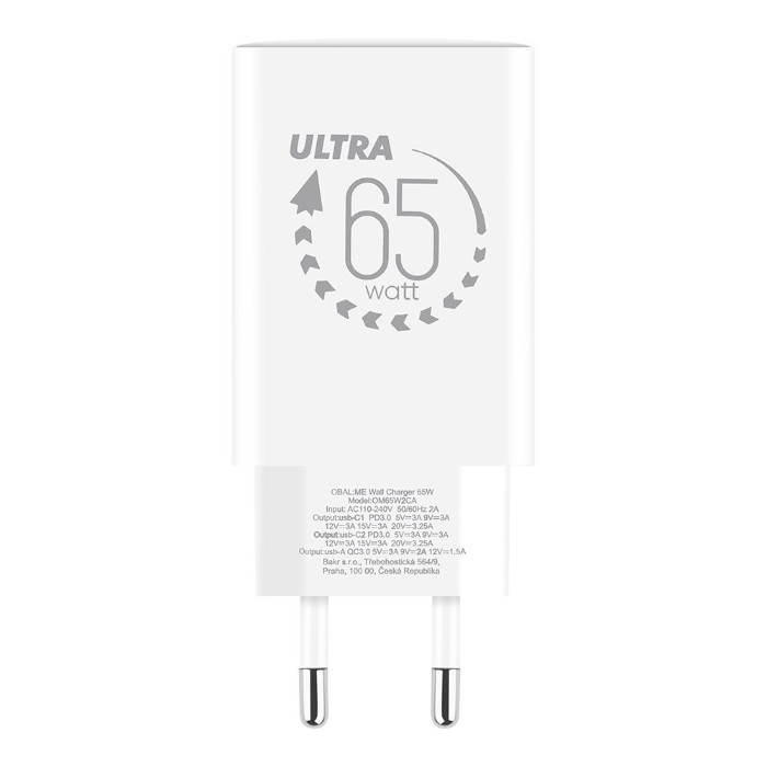 OBAL:ME GaN Cestovní Nabíječka USB-A + 2xUSB-C 65W White