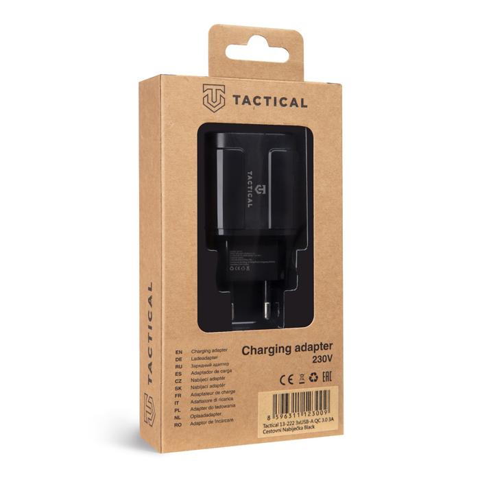 Tactical 13-222 3xUSB-A QC 3.0 3A Cestovní Nabíječka Black